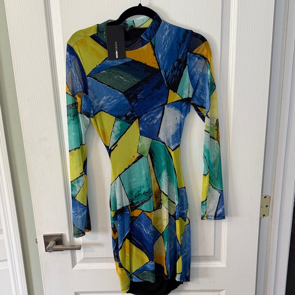 Fashion Nova Lena’s Bestie Mesh Mini Dress Colorful Geometric